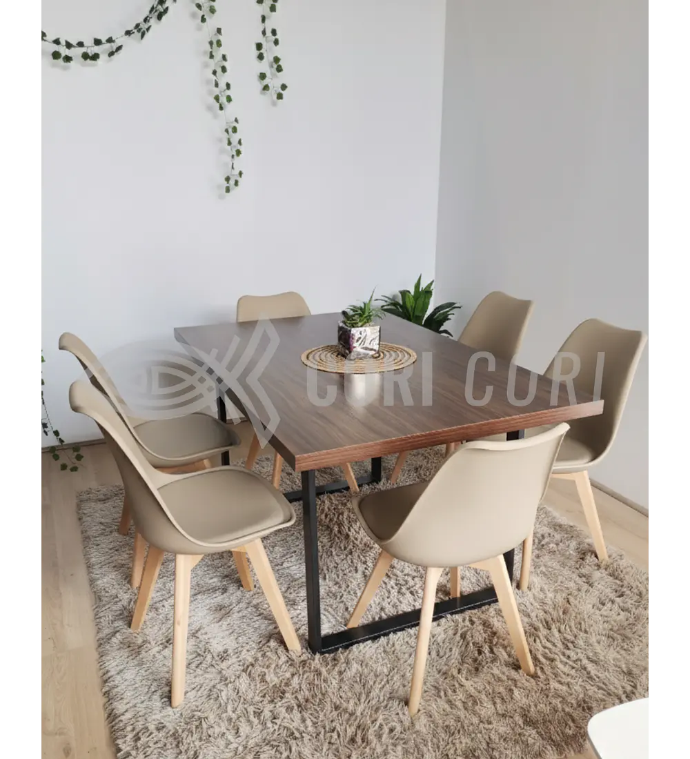Comedor Industrial 140x90 cms Oscura + 6 Sillas Tulip 