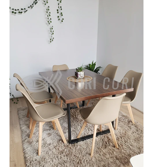 Comedor Industrial 140x90 cms Oscura + 6 Sillas Tulip 