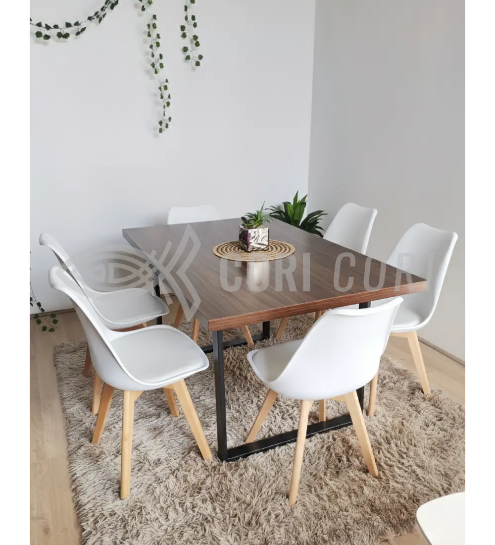 Comedor Industrial 140x90 cms Oscura + 6 Sillas Tulip 