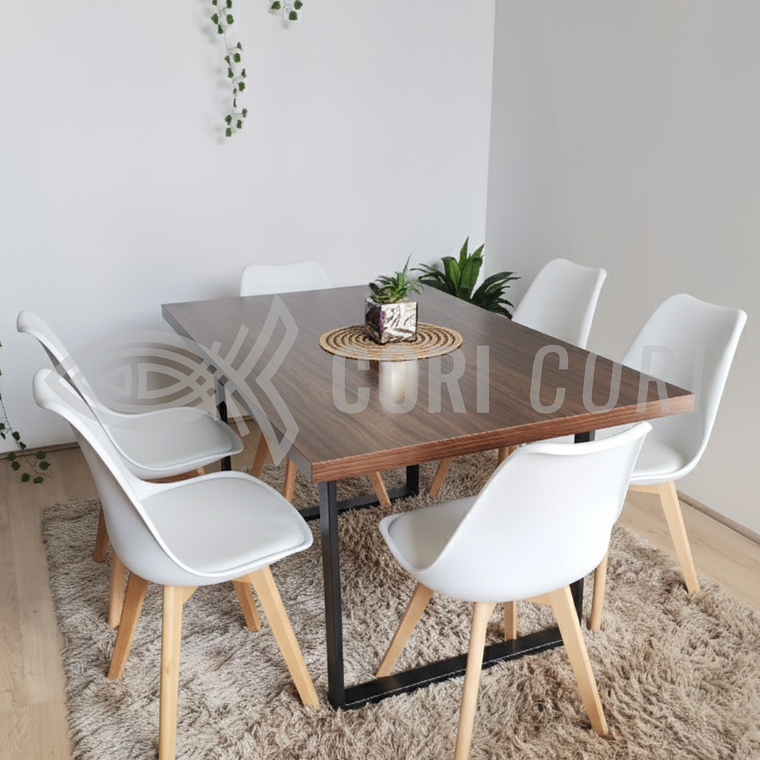 Comedor Industrial 140x90 cms Oscura + 6 Sillas Tulip  6