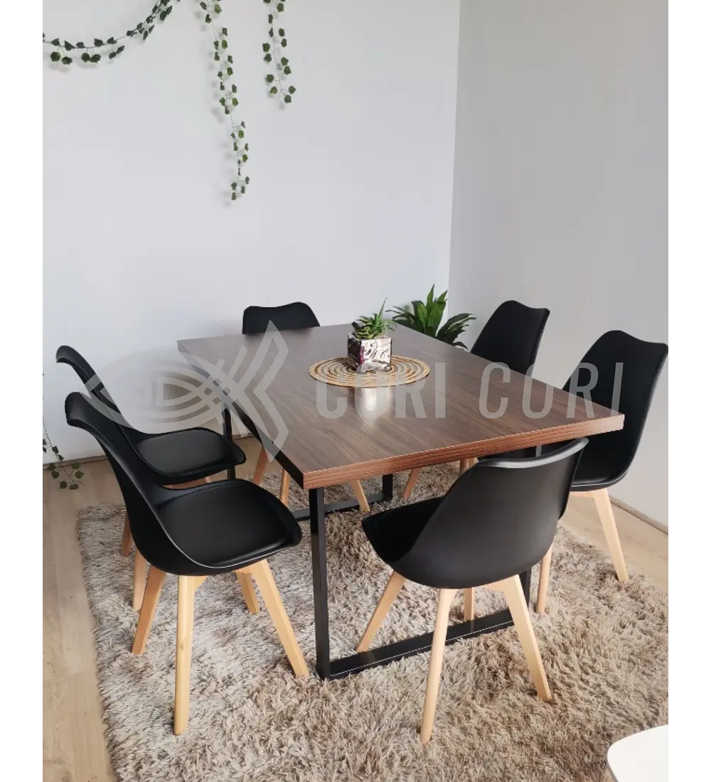 Comedor Industrial 140x90 cms Oscura + 6 Sillas Tulip 