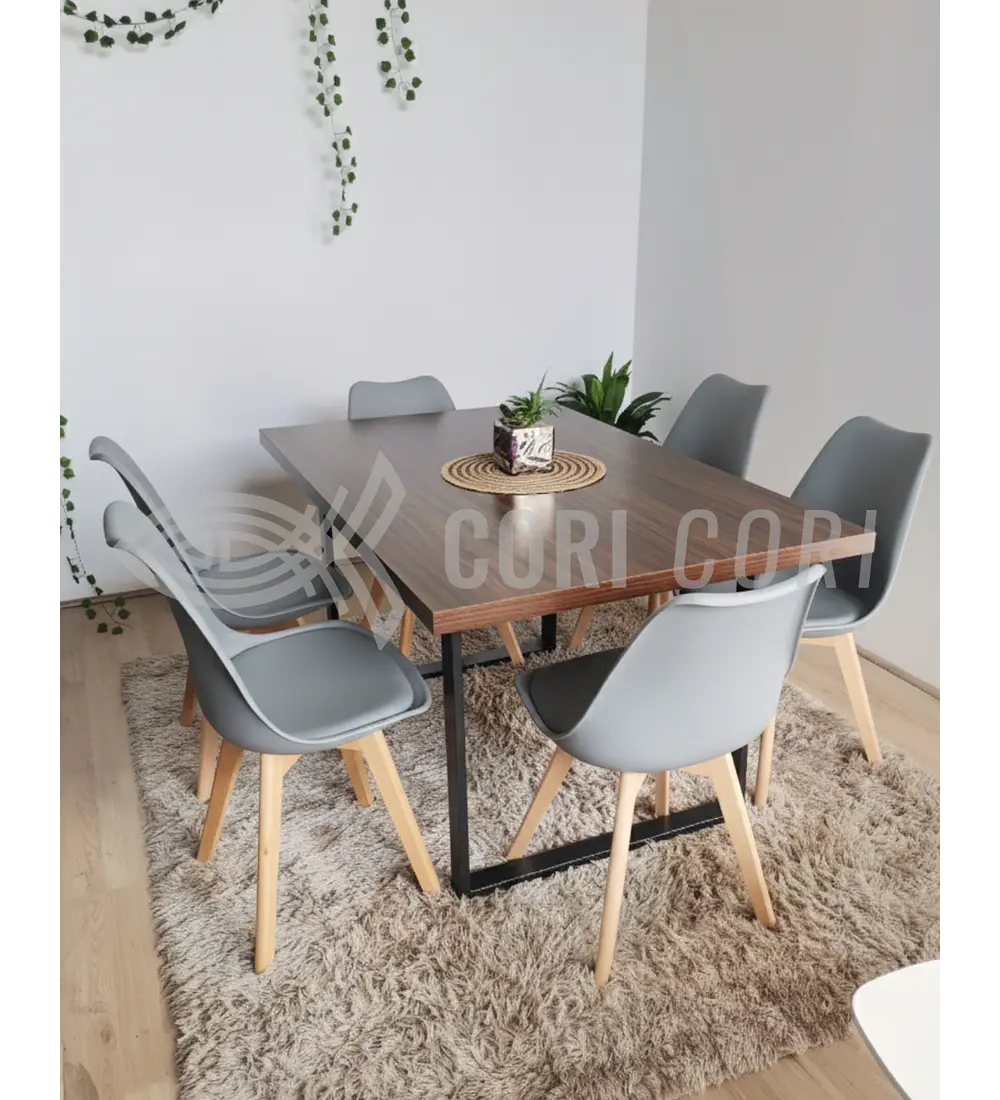 Comedor Industrial 140x90 cms Oscura + 6 Sillas Tulip 