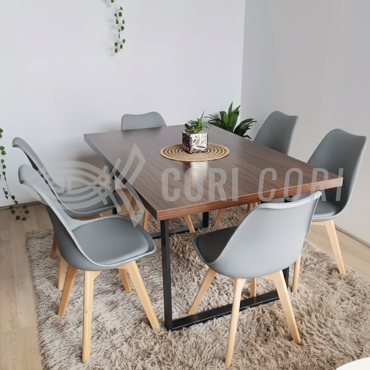 Comedor Industrial 140x90 cms Oscura + 6 Sillas Tulip  8