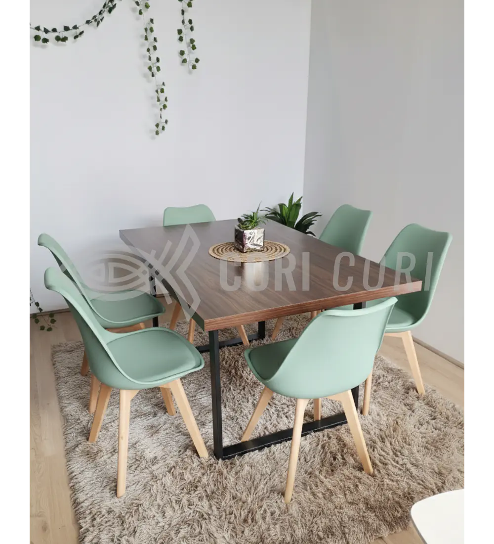 Comedor Industrial 140x90 cms Oscura + 6 Sillas Tulip 