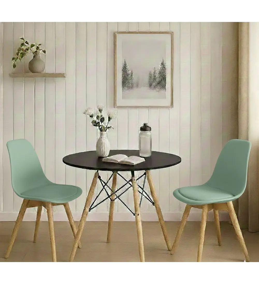 Comedor Mesa 80cms Negra + 2 Sillas Tulip