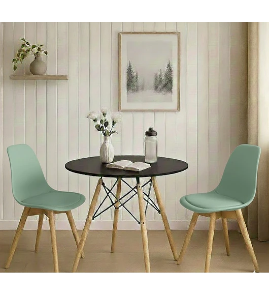 Comedor Mesa 80cms Negra + 2 Sillas Tulip