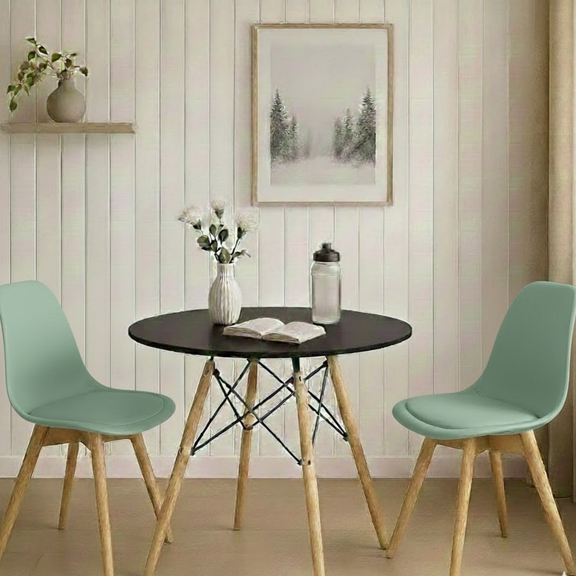 Comedor Mesa 80cms Negra + 2 Sillas Tulip 1