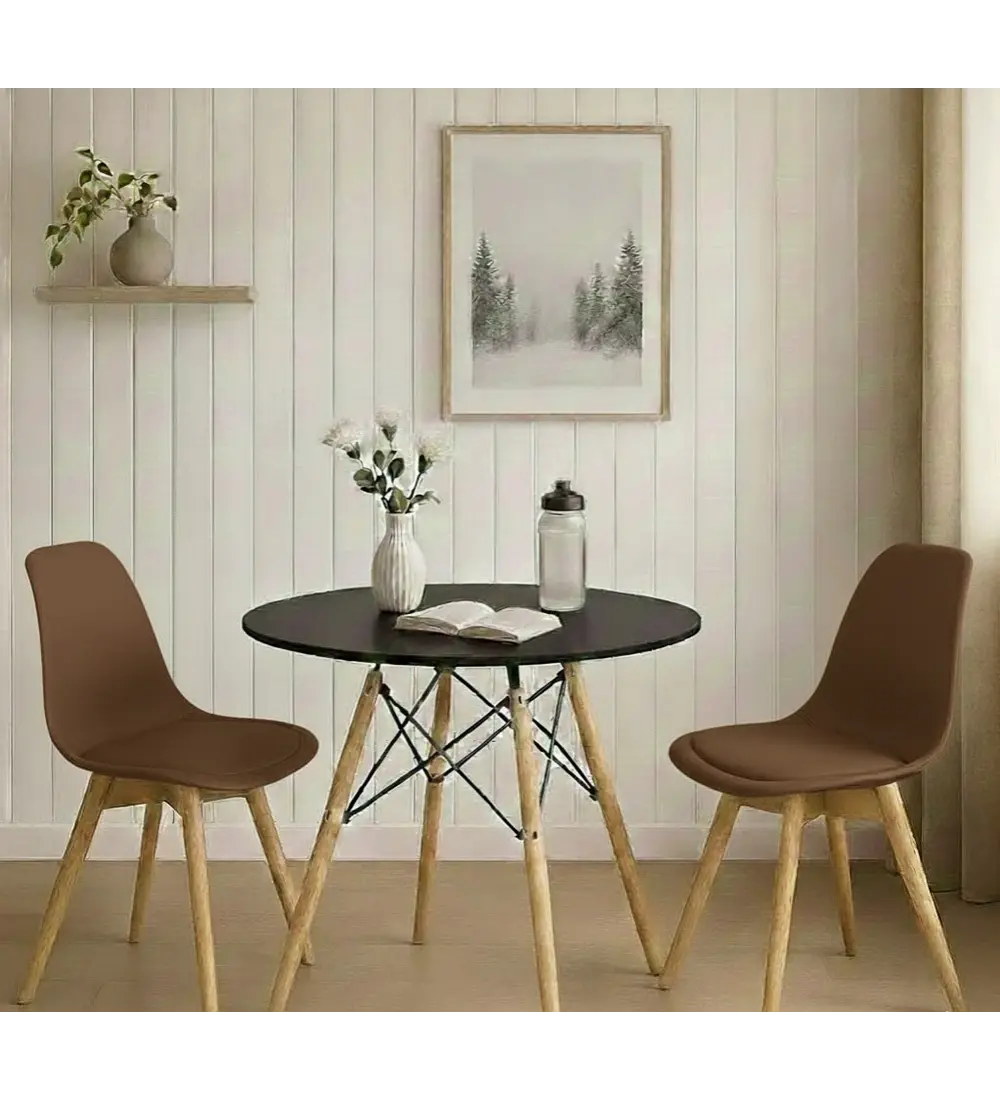 Comedor Mesa 80cms Negra + 2 Sillas Tulip