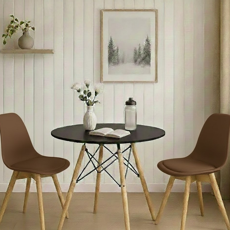 Comedor Mesa 80cms Negra + 2 Sillas Tulip 2