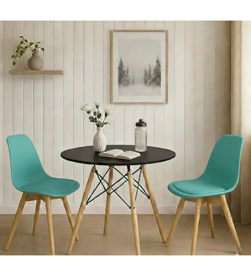 Comedor Mesa 80cms Negra + 2 Sillas Tulip