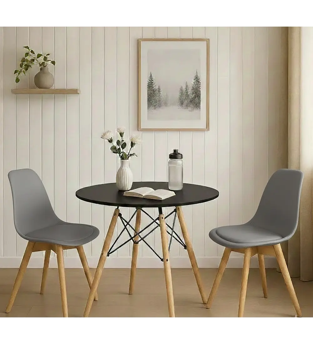 Comedor Mesa 80cms Negra + 2 Sillas Tulip