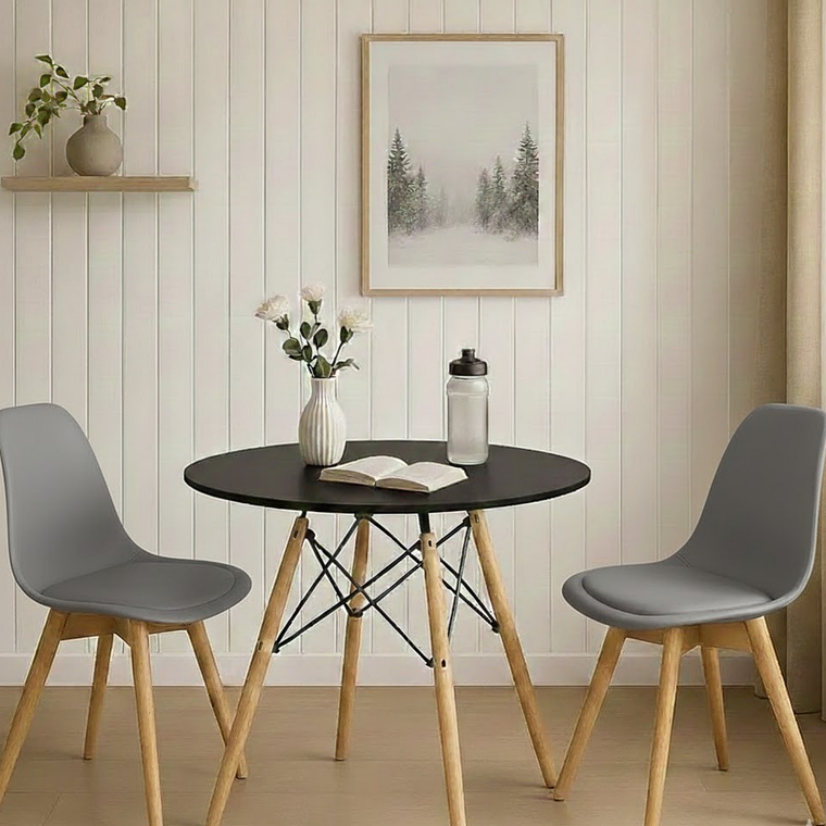 Comedor Mesa 80cms Negra + 2 Sillas Tulip 4