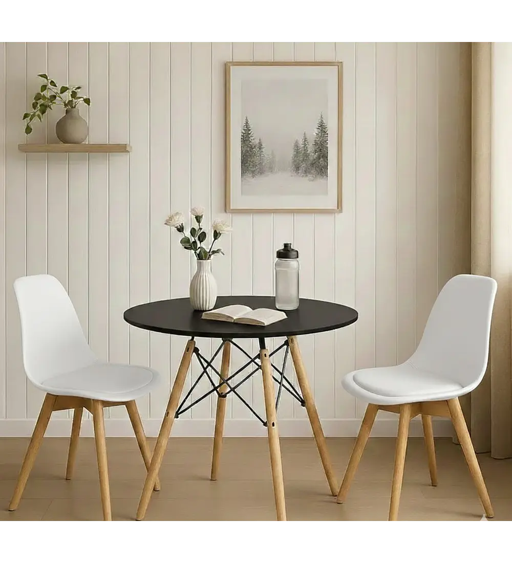 Comedor Mesa 80cms Negra + 2 Sillas Tulip