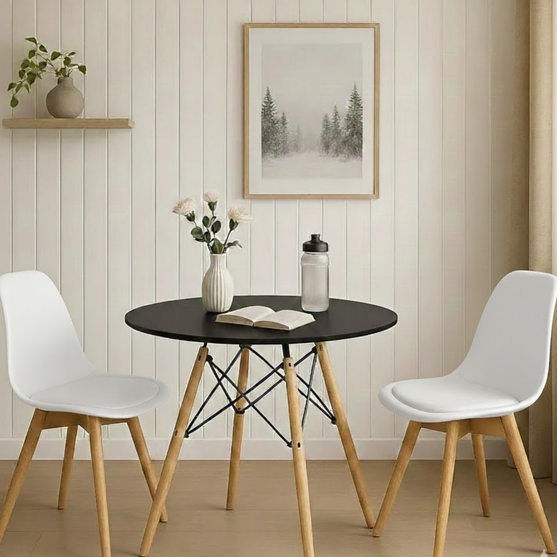 Comedor Mesa 80cms Negra + 2 Sillas Tulip 5