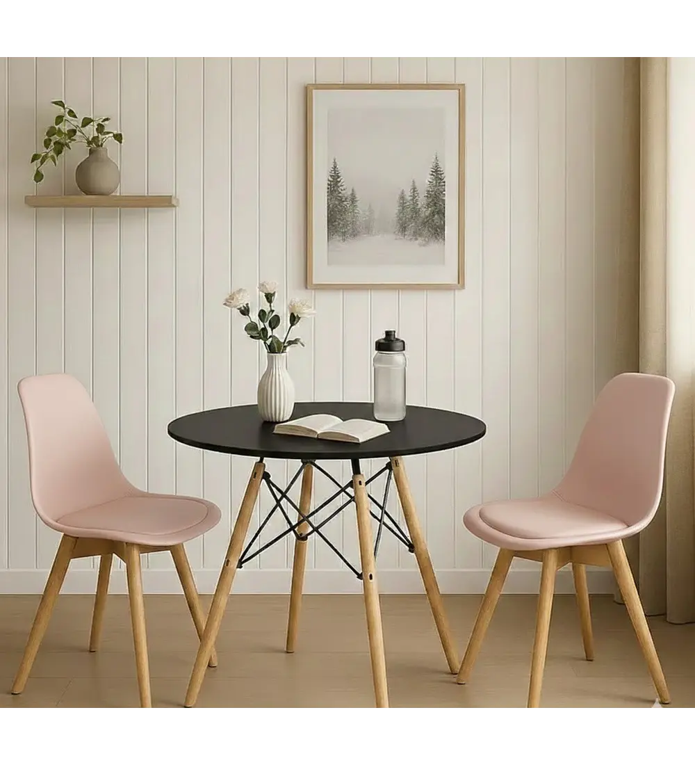 Comedor Mesa 80cms Negra + 2 Sillas Tulip