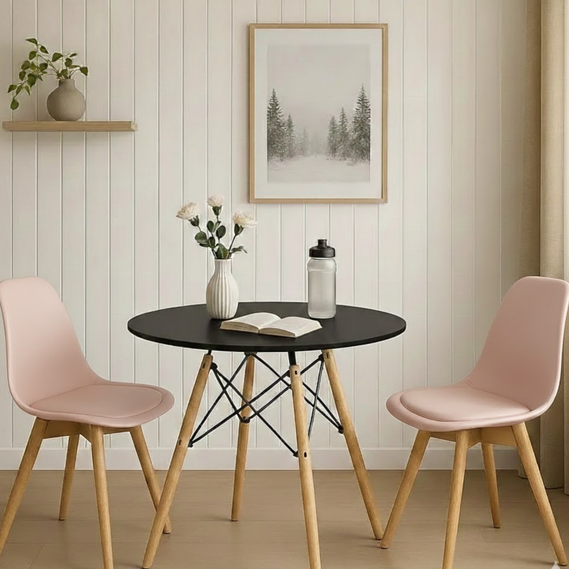 Comedor Mesa 80cms Negra + 2 Sillas Tulip 6