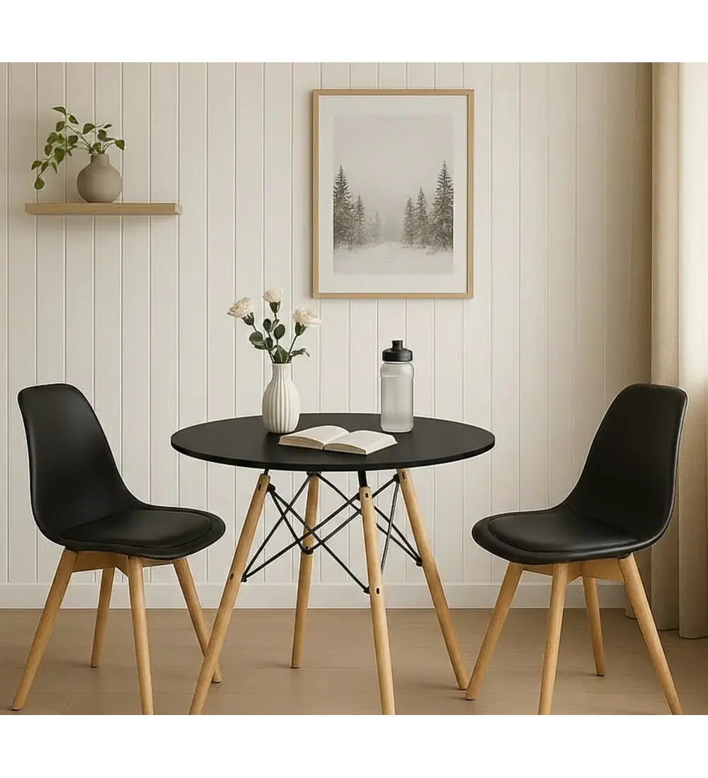 Comedor Mesa 80cms Negra + 2 Sillas Tulip