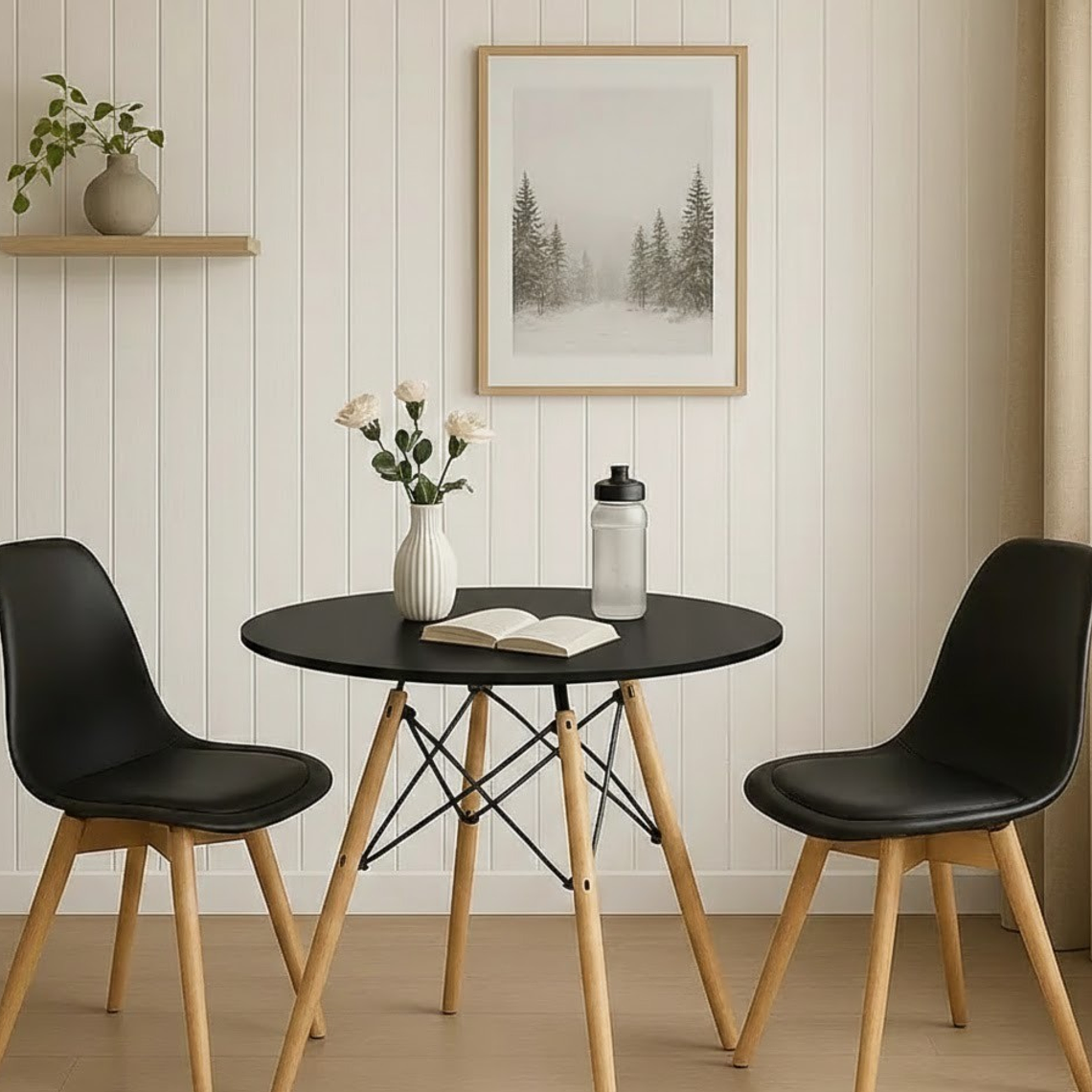 Comedor Mesa 80cms Negra + 2 Sillas Tulip 7