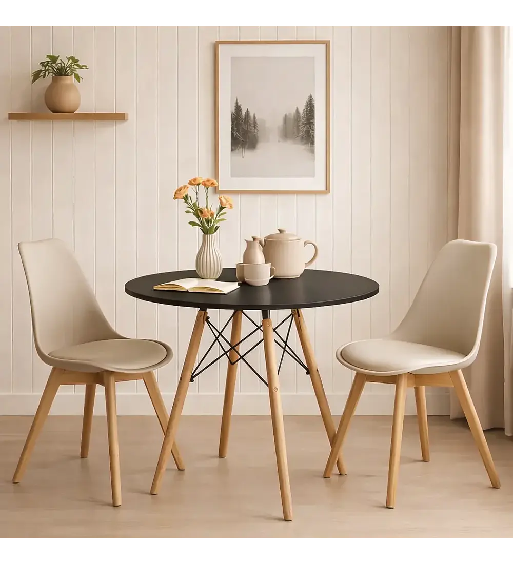 Comedor Mesa 80cms Negra + 2 Sillas Tulip