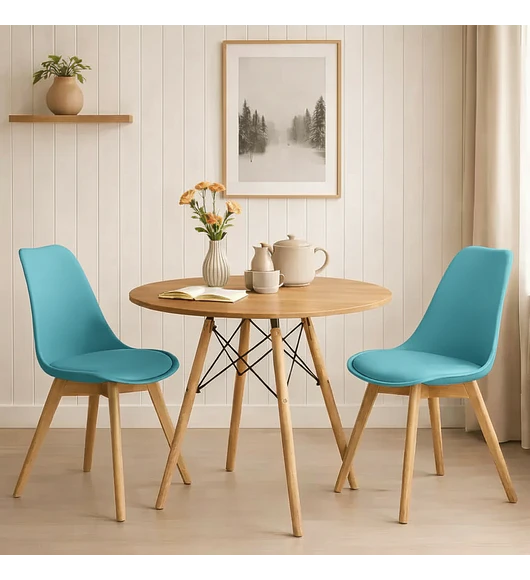 Comedor Mesa 80cm Wood + 2 Sillas Tulip