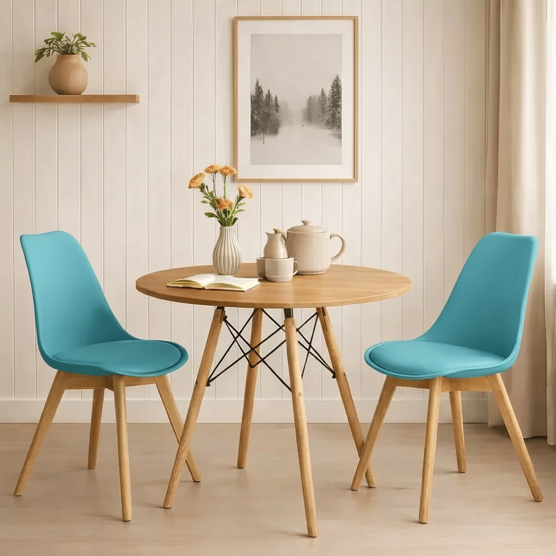Comedor Mesa 80cm Wood + 2 Sillas Tulip 1