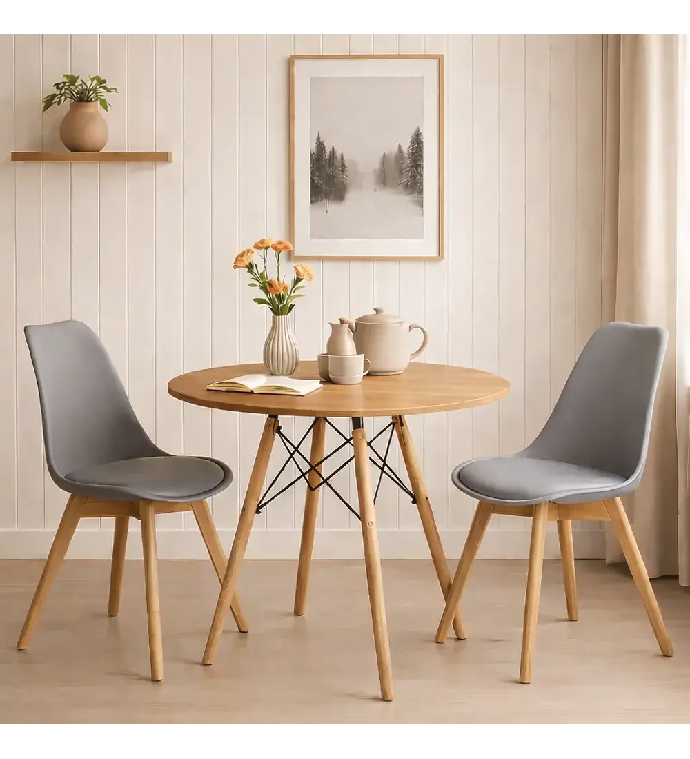 Comedor Mesa 80cm Wood + 2 Sillas Tulip