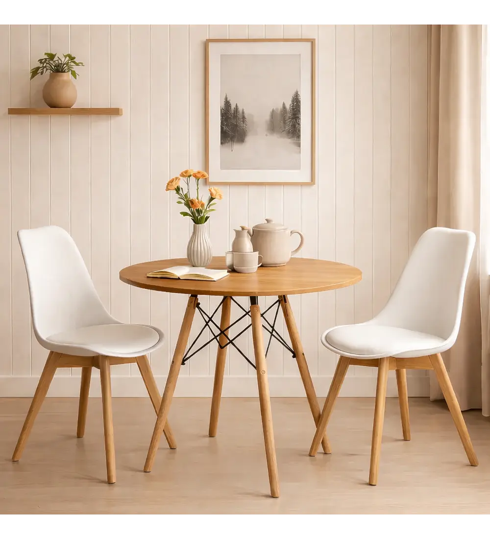 Comedor Mesa 80cm Wood + 2 Sillas Tulip