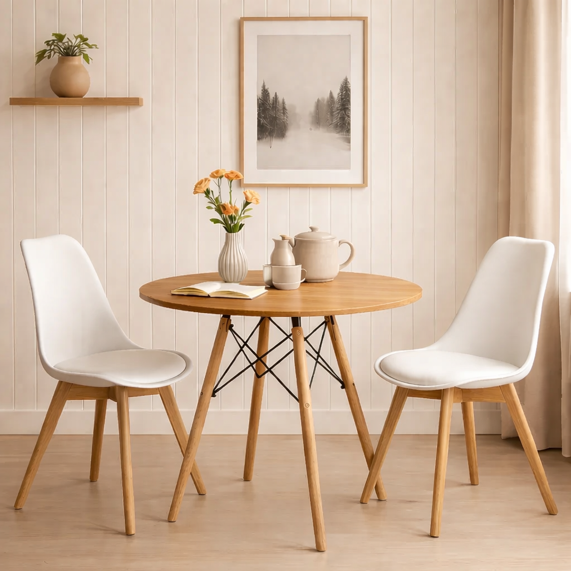 Comedor Mesa 80cm Wood + 2 Sillas Tulip 3