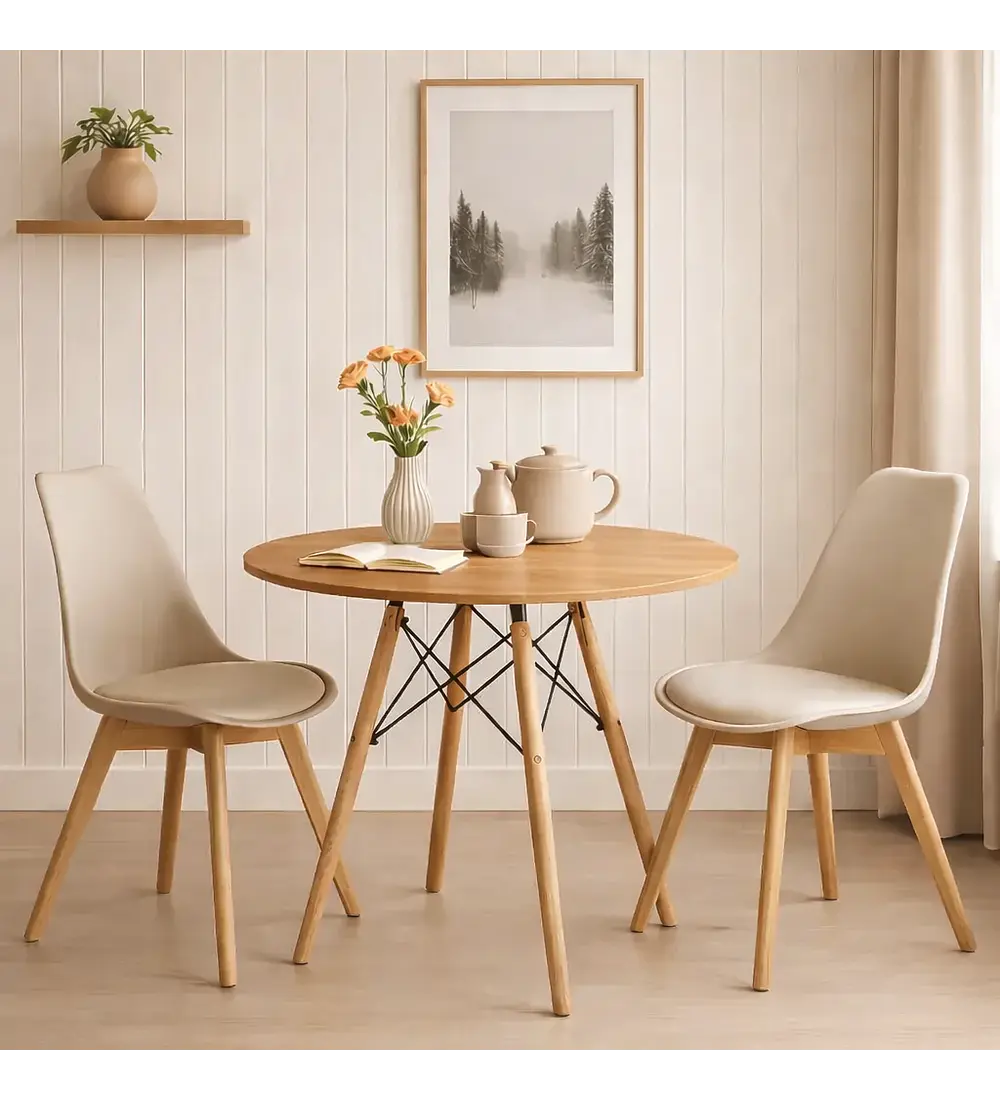 Comedor Mesa 80cm Wood + 2 Sillas Tulip