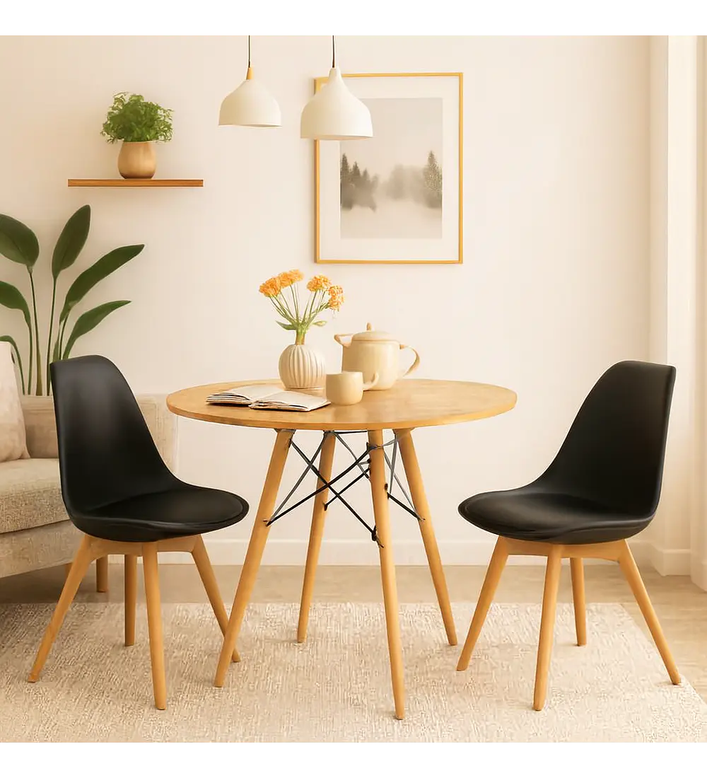 Comedor Mesa 80cm Wood + 2 Sillas Tulip