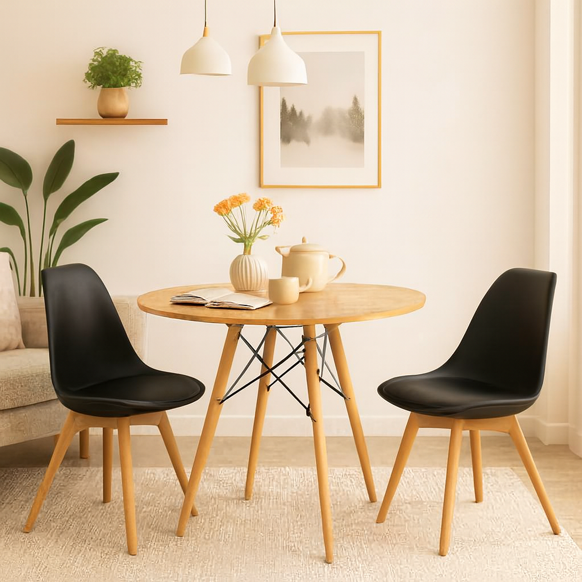 Comedor Mesa 80cm Wood + 2 Sillas Tulip 5