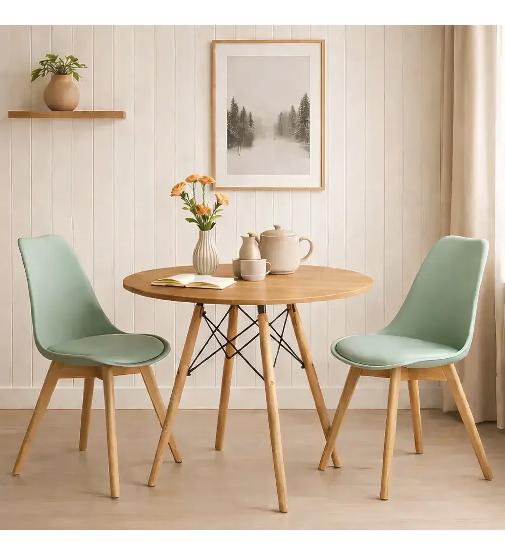 Comedor Mesa 80cm Wood + 2 Sillas Tulip
