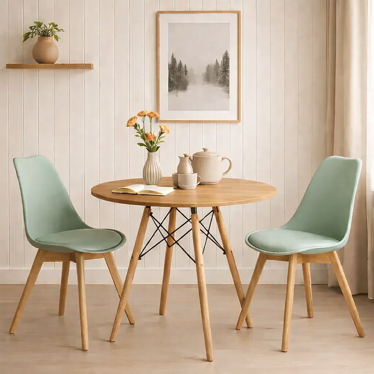 Comedor Mesa 80cm Wood + 2 Sillas Tulip 6