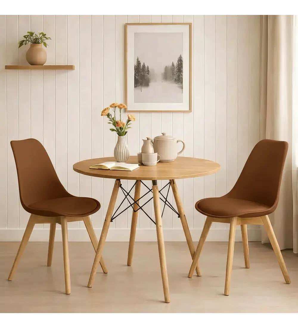 Comedor Mesa 80cm Wood + 2 Sillas Tulip