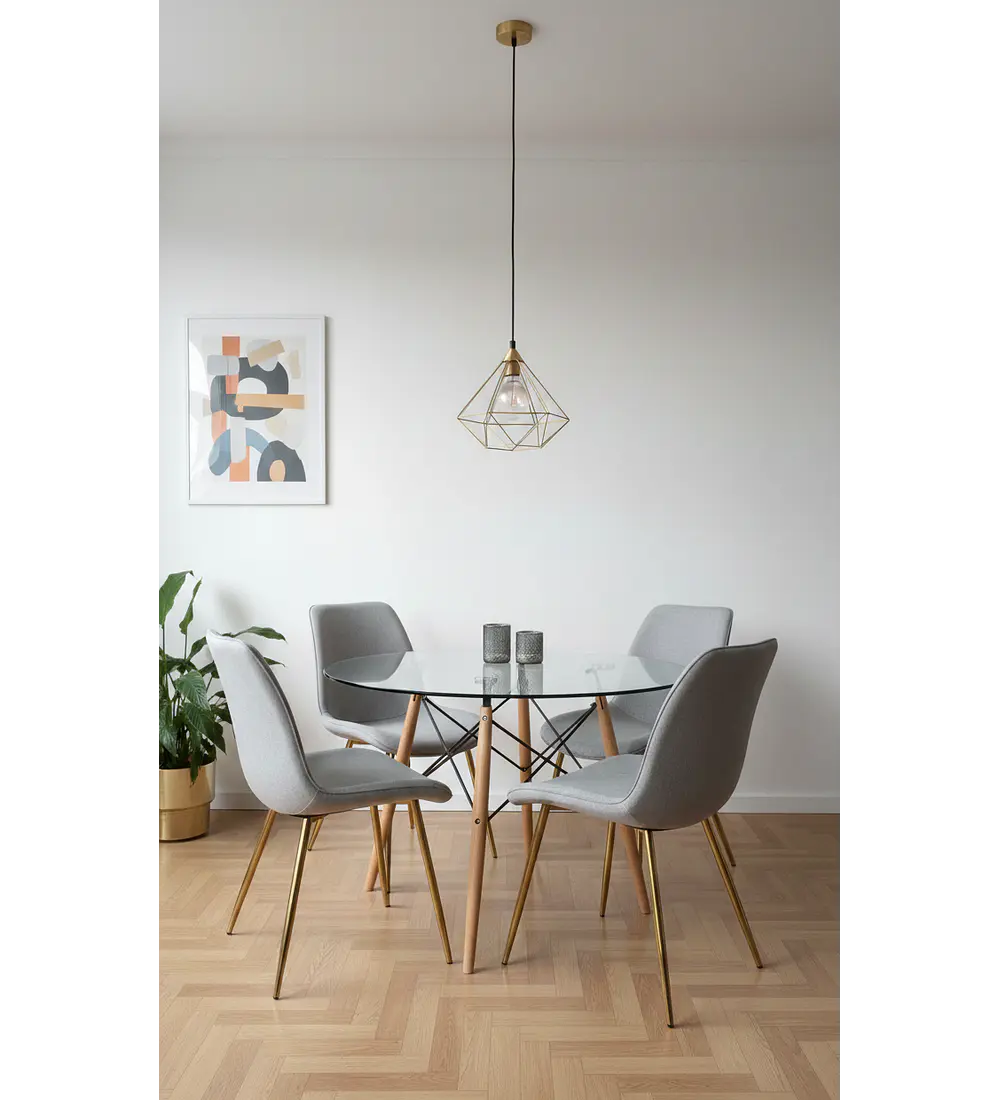 Comedor Mesa Eames 120cm + 4 Sillas Aura Gold