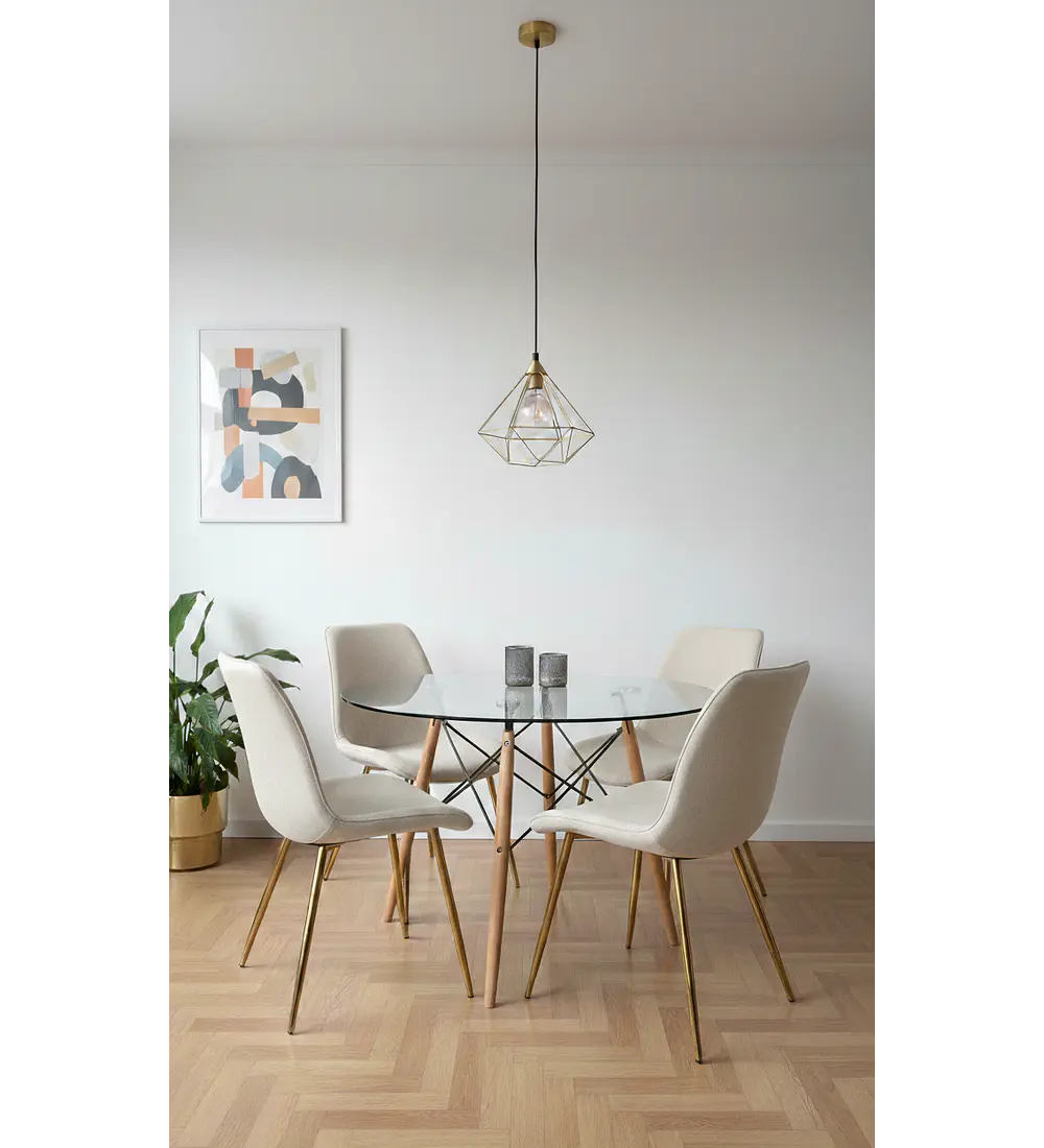 Comedor Mesa Eames 120cm + 4 Sillas Aura Gold