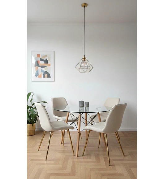 Comedor Mesa Eames 120cm + 4 Sillas Aura Gold