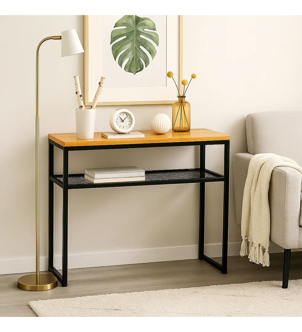 Arrimo Estilo Industrial con Repisa Metálica y Cubierta de Madera