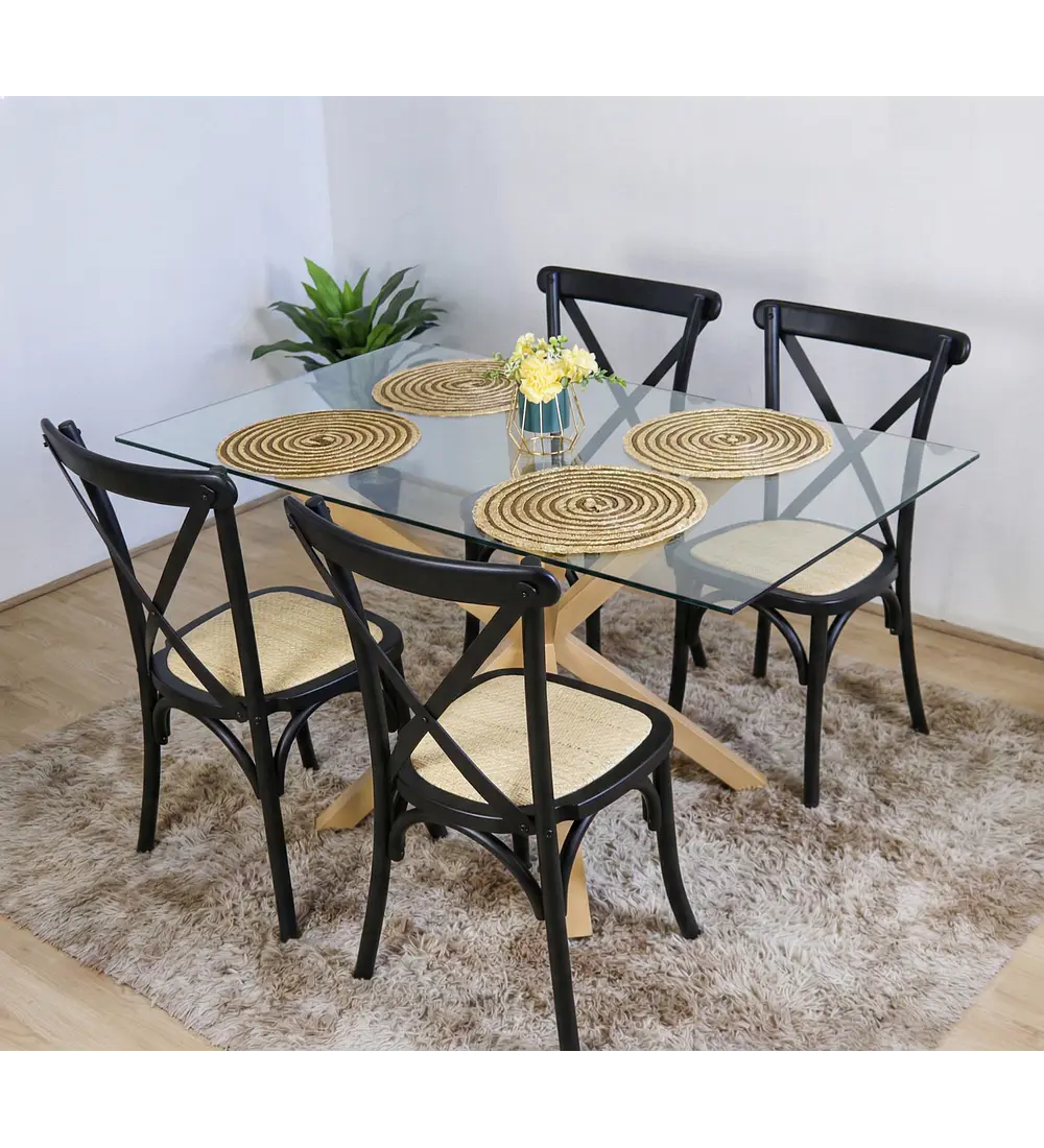 Comedor Madrid 140x80cms + 4 Sillas Crossback Madera