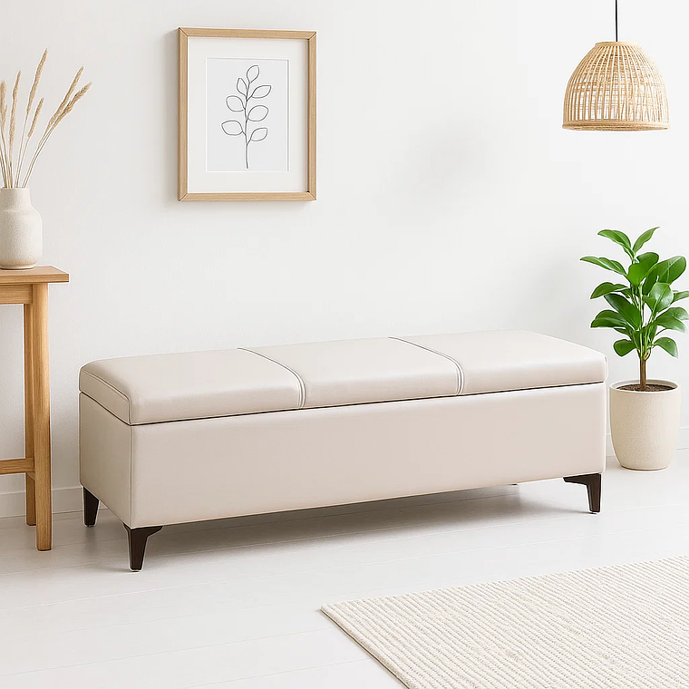 Banqueta con Almacenamiento Oculto Tapizada 4