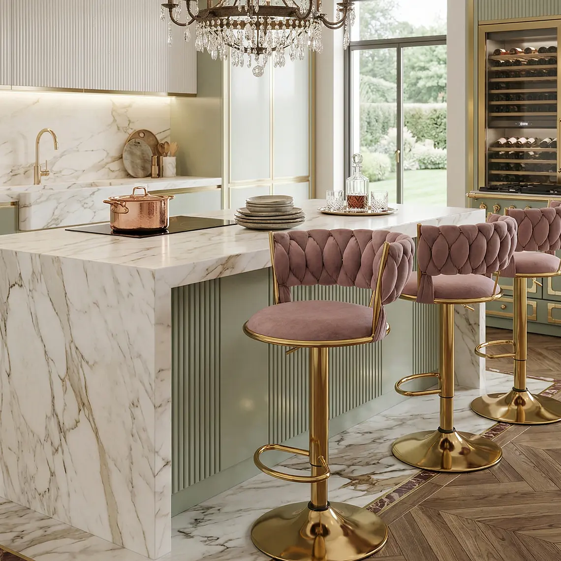 Pack 2 Taburetes Queen Velvet Gold 18
