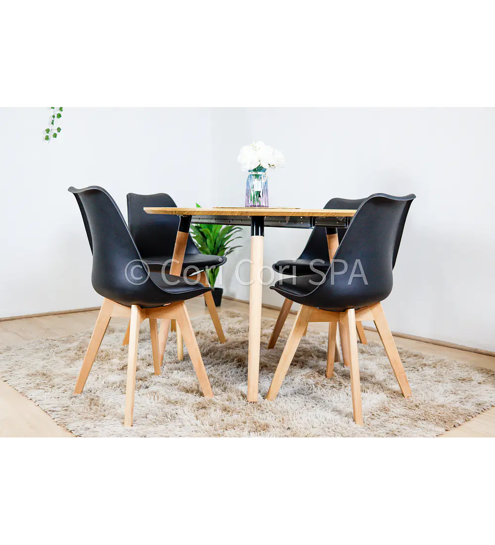 Comedor Mesa Aura Wood 100cms  + 4 Sillas Tulip