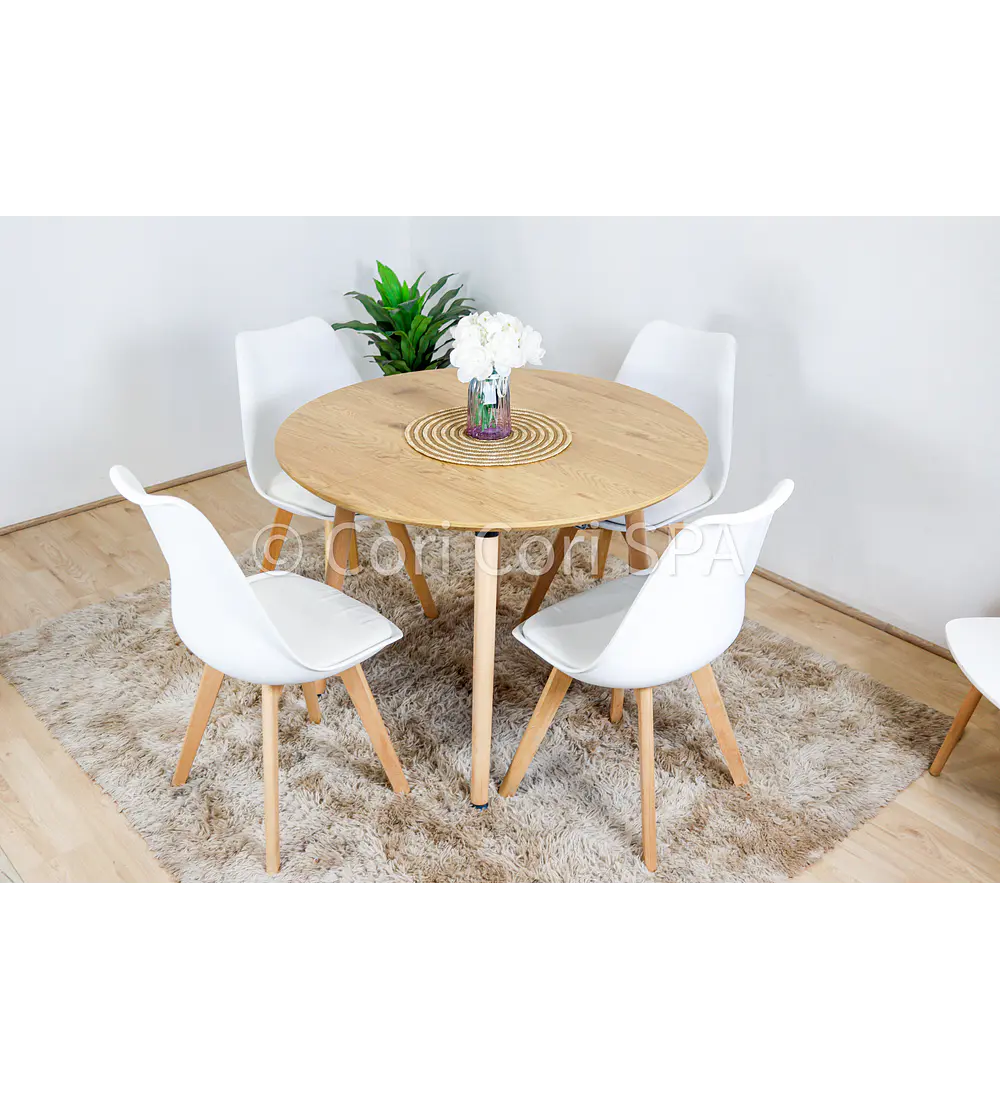 Comedor Mesa Aura Wood 100cms  + 4 Sillas Tulip