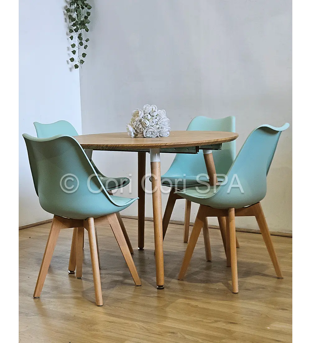 Comedor Mesa Aura Wood 100cms  + 4 Sillas Tulip