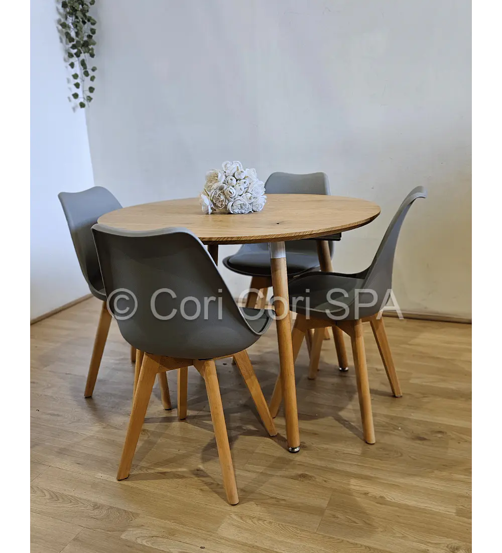 Comedor Mesa Aura Wood 100cms  + 4 Sillas Tulip