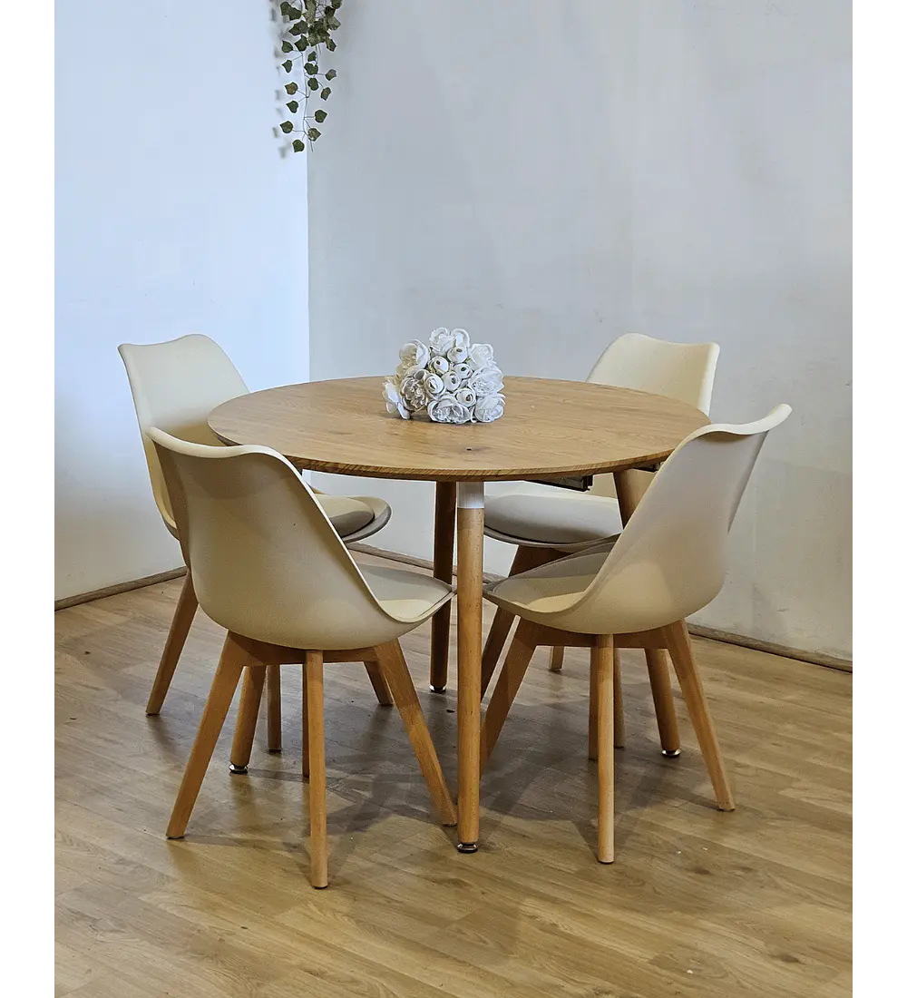 Comedor Mesa Aura Wood 100cms  + 4 Sillas Tulip