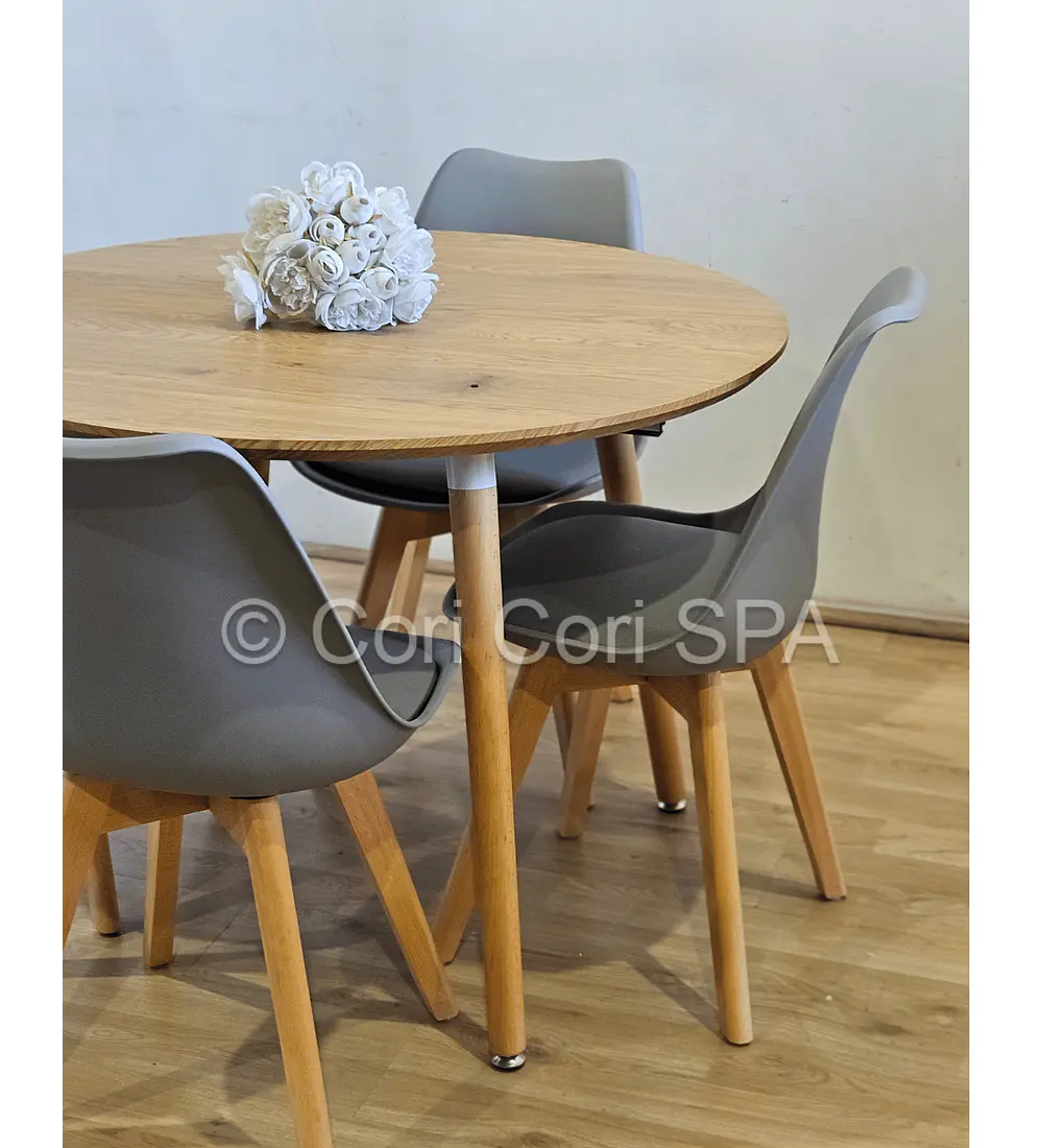Comedor Mesa Aura Wood 100cms  + 4 Sillas Tulip