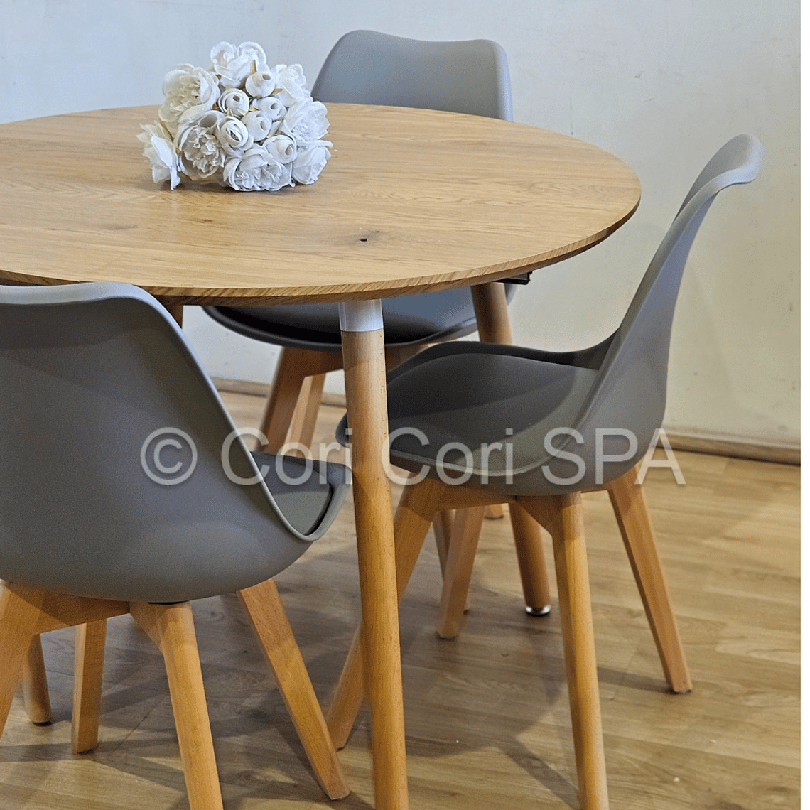 Comedor Mesa Aura Wood 100cms  + 4 Sillas Tulip 11