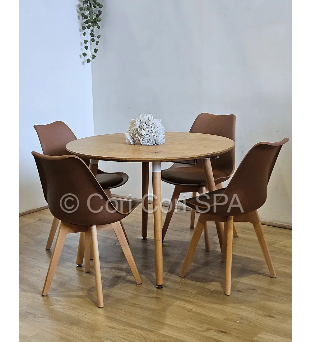 Comedor Mesa Aura Wood 100cms  + 4 Sillas Tulip