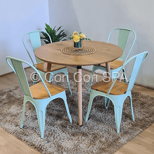Comedor Mesa Aura Wood 100 cm + Sillas Tolix con Asiento de Madera
